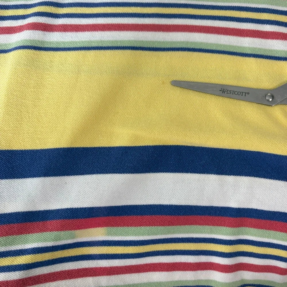 Polo Ralph Lauren Polo Shirt Men Medium Yellow Striped Short Sleeve Pique Cotton
